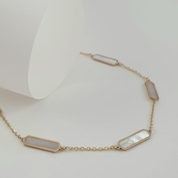 Βραχιόλι αλυσίδα χρυσή με Φίλντισι - ΚΙΤΡΙΝΟ, ΧΡΥΣΟΣ K14, MOTHER OF PEARL, WHITE