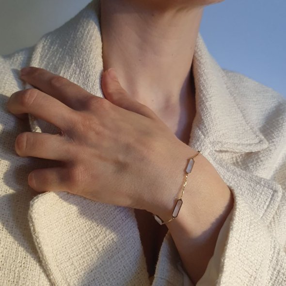 Βραχιόλι αλυσίδα χρυσή με Φίλντισι - ΚΙΤΡΙΝΟ, ΧΡΥΣΟΣ K14, MOTHER OF PEARL, WHITE - 2