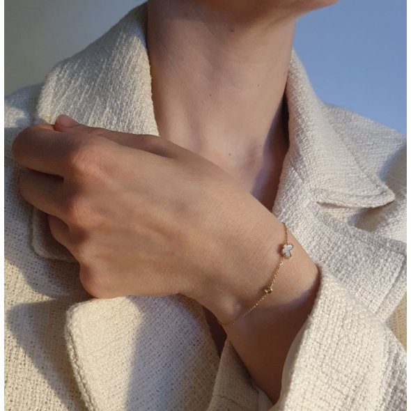 Βραχιόλι αλυσίδα χρυσή με πεταλούδα από Φίλντισι & Ζιργκον - ΚΙΤΡΙΝΟ, ΧΡΥΣΟΣ K9, MOTHER OF PEARL, WHITE - 2