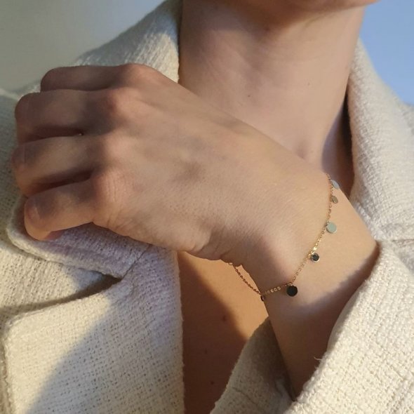 Βραχιόλι αλυσίδα χρυσή με κρεμαστούς λαμπερούς δίσκους - ΚΙΤΡΙΝΟ, ΧΡΥΣΟΣ K14 - 2