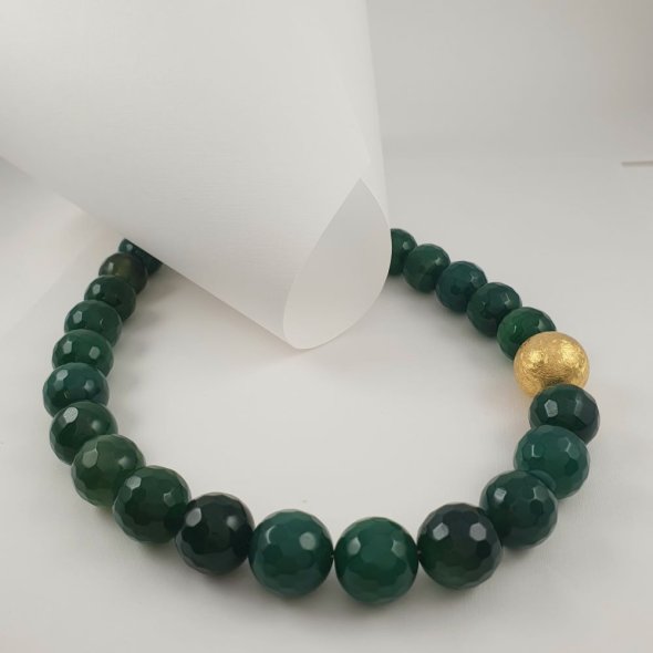 Κολιέ με πέτρες πράσινου Αχάτη & λαμπερή σφαίρα - ΚΙΤΡΙΝΟ, ΑΣΗΜΙ, ΑΧΑΤΗΣ, GREEN 