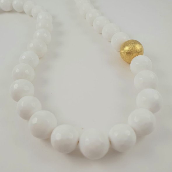 Κολιέ με πέτρες λευκού Αχάτη & λαμπερή σφαίρα - ΚΙΤΡΙΝΟ, ΑΣΗΜΙ, ΑΧΑΤΗΣ, WHITE - 1