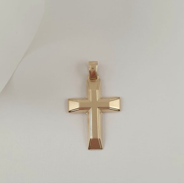 Σταυρός με ματ επιφάνεια και φασεταρισμένες άκρες - ΚΙΤΡΙΝΟ, ΧΡΥΣΟΣ K14