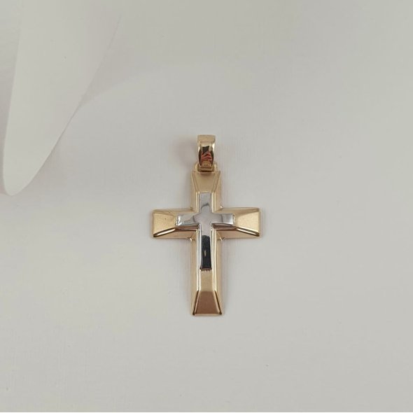 Σταυρός δίχρωμος αυστηρός - ΚΙΤΡΙΝΟ-ΛΕΥΚΟ, ΧΡΥΣΟΣ K14