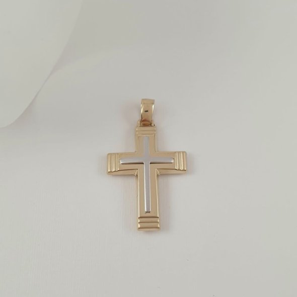 Σταυρός δίχρωμος ματ & γυαλιστερός - ΚΙΤΡΙΝΟ-ΛΕΥΚΟ, ΧΡΥΣΟΣ K14