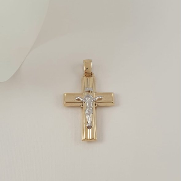 Σταυρός δίχρωμος με τον Εσταυρωμένο - ΚΙΤΡΙΝΟ-ΛΕΥΚΟ, ΧΡΥΣΟΣ K14