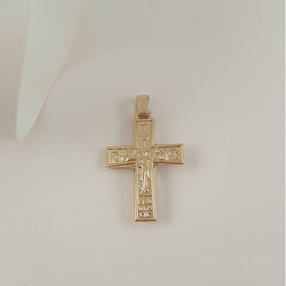 Σταυρός δίχρωμος με τον Εσταυρωμένο - ΚΙΤΡΙΝΟ-ΛΕΥΚΟ, ΧΡΥΣΟΣ K14 - 1
