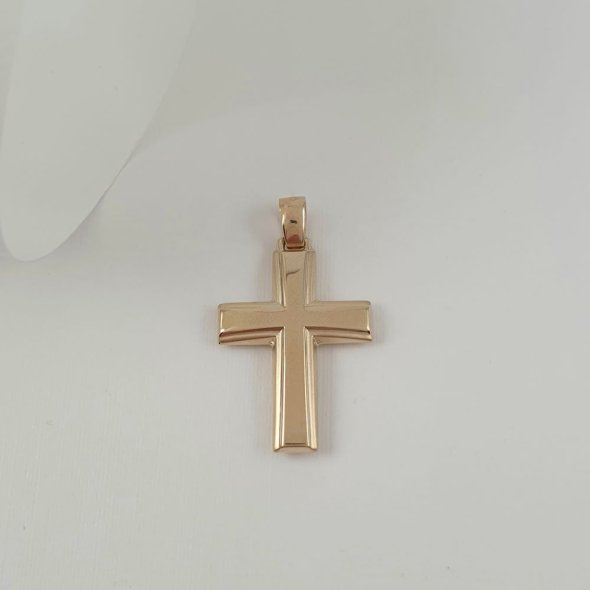 Σταυρός γυαλιστερός γραμμωτός - ΚΙΤΡΙΝΟ, ΧΡΥΣΟΣ K14