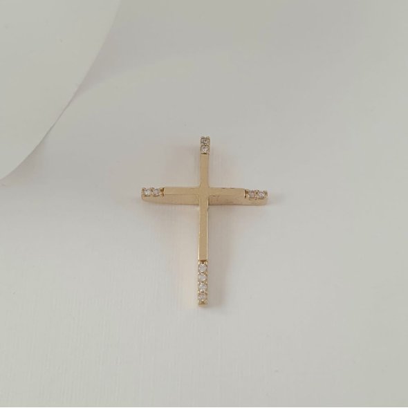Σταυρός λεπτός γυαλιστερός με Ζιργκον - ΚΙΤΡΙΝΟ, ΧΡΥΣΟΣ K14, ΖΙΡΓΚΟΝ, WHITE