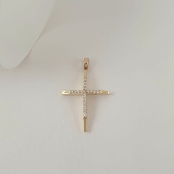 Σταυρός καμπυλωτός γυαλιστερός με Ζιργκον - ΚΙΤΡΙΝΟ, ΧΡΥΣΟΣ K14, ΖΙΡΓΚΟΝ, WHITE