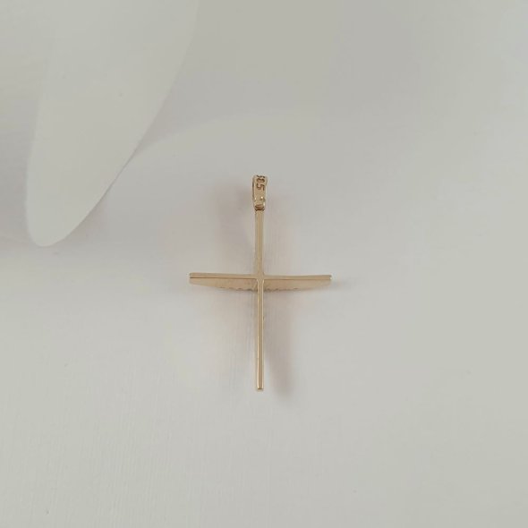 Σταυρός καμπυλωτός γυαλιστερός με Ζιργκον - ΚΙΤΡΙΝΟ, ΧΡΥΣΟΣ K14, ΖΙΡΓΚΟΝ, WHITE - 1