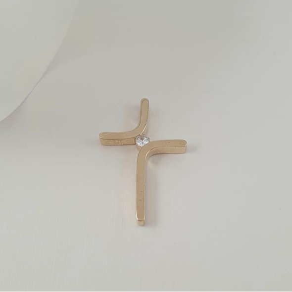 Σταυρός καμπυλωτός γυαλιστερός με Ζιργκον - ΚΙΤΡΙΝΟ, ΧΡΥΣΟΣ K14, ΖΙΡΓΚΟΝ, WHITE