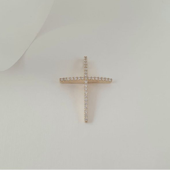 Σταυρός καμπυλωτός με Ζιργκον - ΚΙΤΡΙΝΟ, ΧΡΥΣΟΣ K14, ΖΙΡΓΚΟΝ, WHITE