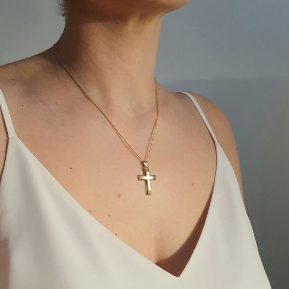 Σταυρός με ματ επιφάνεια και φασεταρισμένες άκρες - ΚΙΤΡΙΝΟ, ΧΡΥΣΟΣ K14 - 2