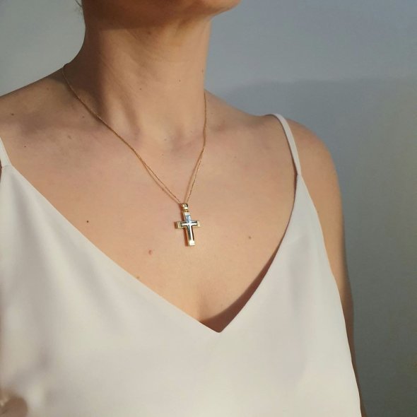 Σταυρός δίχρωμος ματ & γυαλιστερός - ΚΙΤΡΙΝΟ-ΛΕΥΚΟ, ΧΡΥΣΟΣ K14 - 2