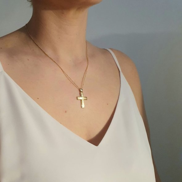 Σταυρός ανάγλυφος ματ - ΚΙΤΡΙΝΟ, ΧΡΥΣΟΣ K14 - 2