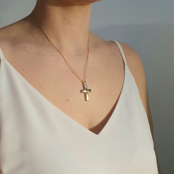 Σταυρός γυαλιστερός γραμμωτός - ΚΙΤΡΙΝΟ, ΧΡΥΣΟΣ K14 - 2