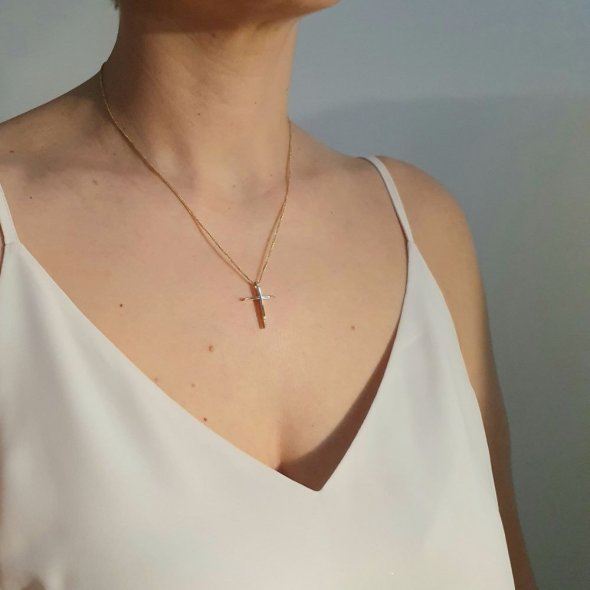 Σταυρός λεπτός γυαλιστερός με Ζιργκον - ΚΙΤΡΙΝΟ, ΧΡΥΣΟΣ K14, ΖΙΡΓΚΟΝ, WHITE - 3