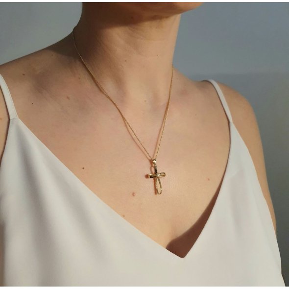 Σταυρός καμπυλωτός με Ζιργκον - ΚΙΤΡΙΝΟ, ΧΡΥΣΟΣ K14, ΖΙΡΓΚΟΝ, WHITE - 2