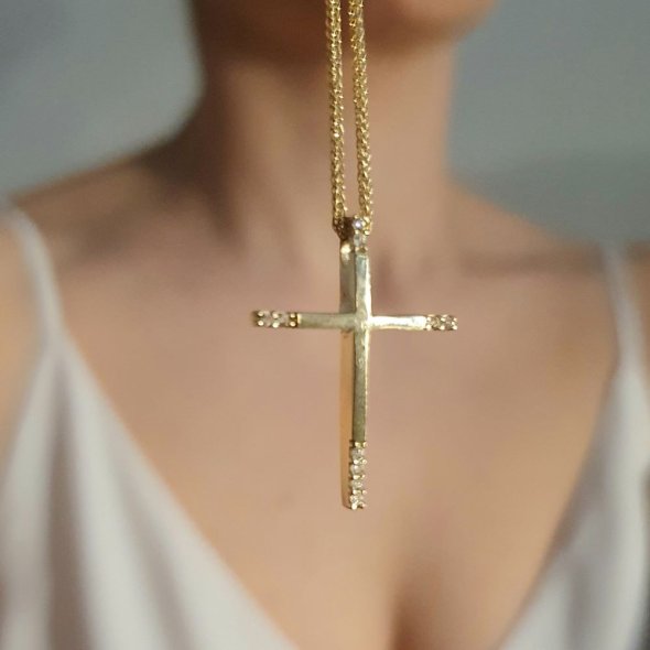 Σταυρός λεπτός γυαλιστερός με Ζιργκον - ΚΙΤΡΙΝΟ, ΧΡΥΣΟΣ K14, ΖΙΡΓΚΟΝ, WHITE - 2