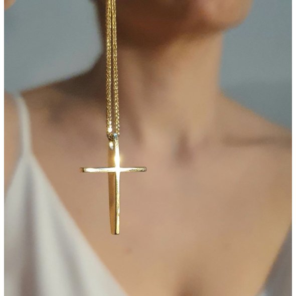 Σταυρός καμπυλωτός γυαλιστερός - ΚΙΤΡΙΝΟ, ΧΡΥΣΟΣ K14 - 2