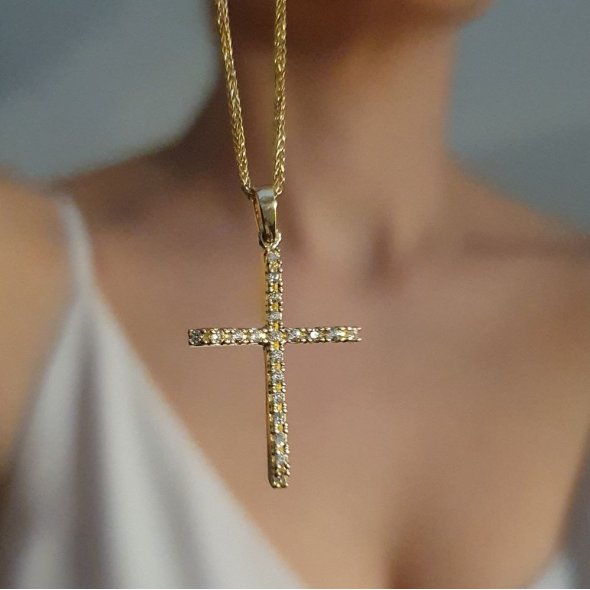 Σταυρός με Ζιργκον - ΚΙΤΡΙΝΟ, ΧΡΥΣΟΣ K14, ΖΙΡΓΚΟΝ, WHITE - 2