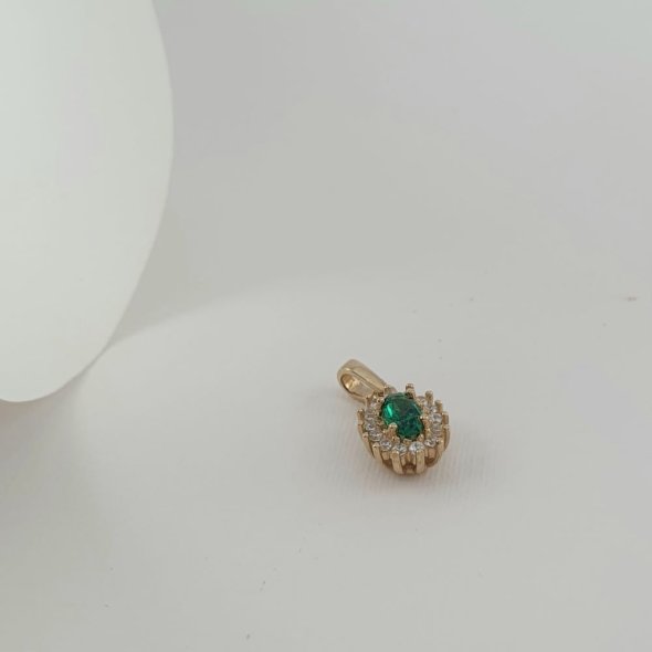 Μενταγιόν χρυσό με πράσινο & λευκά Ζιργκον - ΚΙΤΡΙΝΟ, ΧΡΥΣΟΣ K14, ΖΙΡΓΚΟΝ, GREEN , ΖΙΡΓΚΟΝ, WHITE - 1