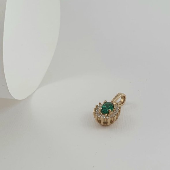 Μενταγιόν χρυσό με πράσινο & λευκά Ζιργκον - ΚΙΤΡΙΝΟ, ΧΡΥΣΟΣ K14, ΖΙΡΓΚΟΝ, GREEN , ΖΙΡΓΚΟΝ, WHITE