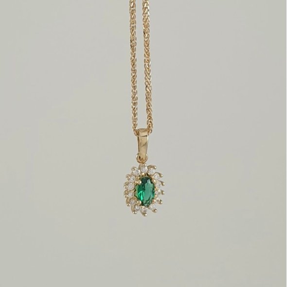 Μενταγιόν χρυσό με πράσινο & λευκά Ζιργκον - ΚΙΤΡΙΝΟ, ΧΡΥΣΟΣ K14, ΖΙΡΓΚΟΝ, GREEN , ΖΙΡΓΚΟΝ, WHITE - 2