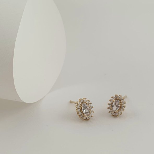 Σκουλαρίκια ροζέτα χρυσά με λευκά Ζιργκον - ΚΙΤΡΙΝΟ, ΧΡΥΣΟΣ K14, ΖΙΡΓΚΟΝ, WHITE