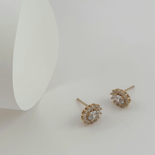 Σκουλαρίκια ροζέτα χρυσά με λευκά Ζιργκον - ΚΙΤΡΙΝΟ, ΧΡΥΣΟΣ K14, ΖΙΡΓΚΟΝ, WHITE - 1