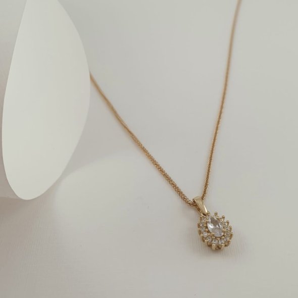 Μενταγιόν ροζέτα χρυσό με λευκά Ζιργκον - ΚΙΤΡΙΝΟ-ΛΕΥΚΟ, ΧΡΥΣΟΣ K14, ΖΙΡΓΚΟΝ, WHITE - 1