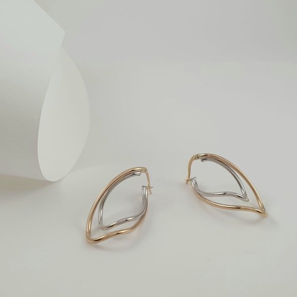 Σκουλαρίκια κρίκοι δίχρωμοι χρυσοί - ΚΙΤΡΙΝΟ-ΛΕΥΚΟ, ΧΡΥΣΟΣ K9 - 1