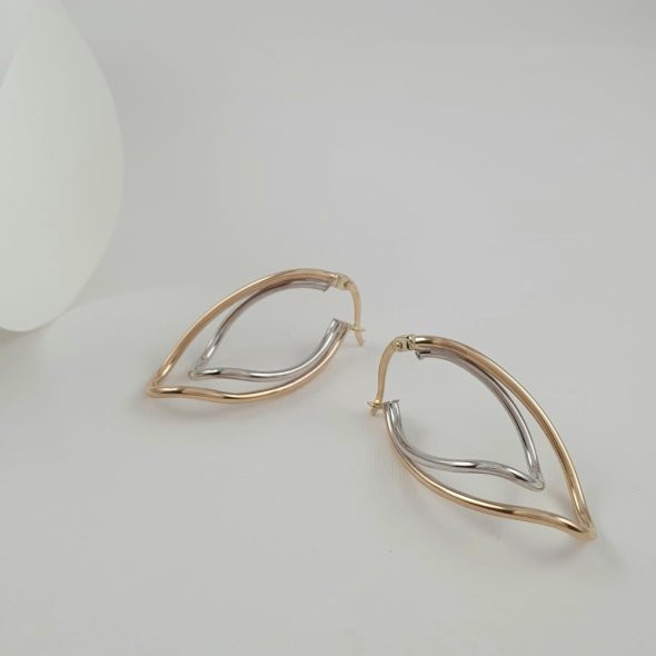 Σκουλαρίκια κρίκοι δίχρωμοι χρυσοί - ΚΙΤΡΙΝΟ-ΛΕΥΚΟ, ΧΡΥΣΟΣ K9