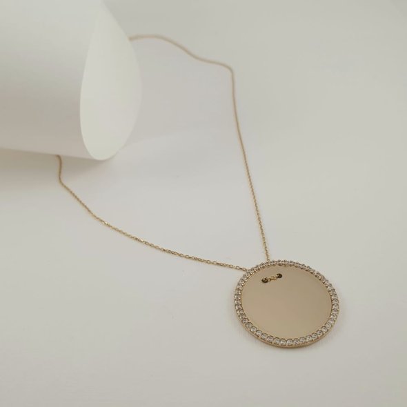 Κολιέ αλυσίδα χρυσό με στρόγγυλο δίσκο με Ζιργκον - ΚΙΤΡΙΝΟ, ΧΡΥΣΟΣ K14, ΖΙΡΓΚΟΝ, WHITE - 1