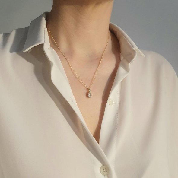 Μενταγιόν ροζέτα χρυσό με λευκά Ζιργκον - ΚΙΤΡΙΝΟ-ΛΕΥΚΟ, ΧΡΥΣΟΣ K14, ΖΙΡΓΚΟΝ, WHITE - 3