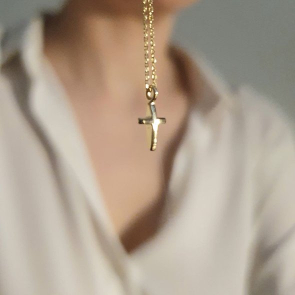 Κολιέ αλυσίδα χρυσή με σταυρουδάκι - ΚΙΤΡΙΝΟ, ΧΡΥΣΟΣ K14 - 2