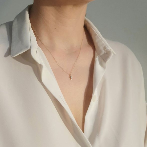 Κολιέ αλυσίδα χρυσή με σταυρουδάκι - ΚΙΤΡΙΝΟ, ΧΡΥΣΟΣ K14 - 3