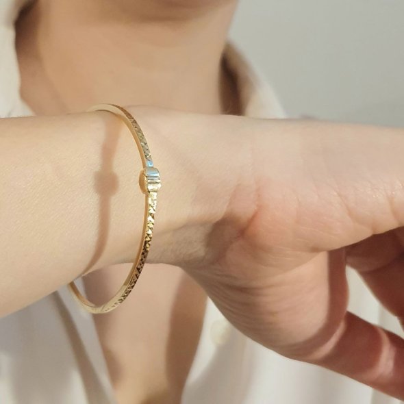 Βραχιόλι χειροπέδα χρυσή σφυρήλατη - ΚΙΤΡΙΝΟ, ΧΡΥΣΟΣ K14 - 1