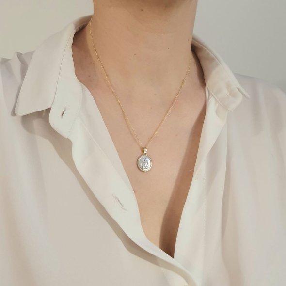 Μενταγιόν Φυλακτό Παναγιά Χρυσό δίχρωμο - ΚΙΤΡΙΝΟ-ΛΕΥΚΟ, ΧΡΥΣΟΣ K14 - 3