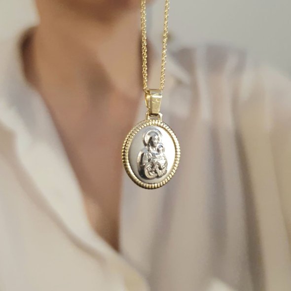 Μενταγιόν Φυλακτό Παναγιά Χρυσό δίχρωμο - ΚΙΤΡΙΝΟ-ΛΕΥΚΟ, ΧΡΥΣΟΣ K14 - 2