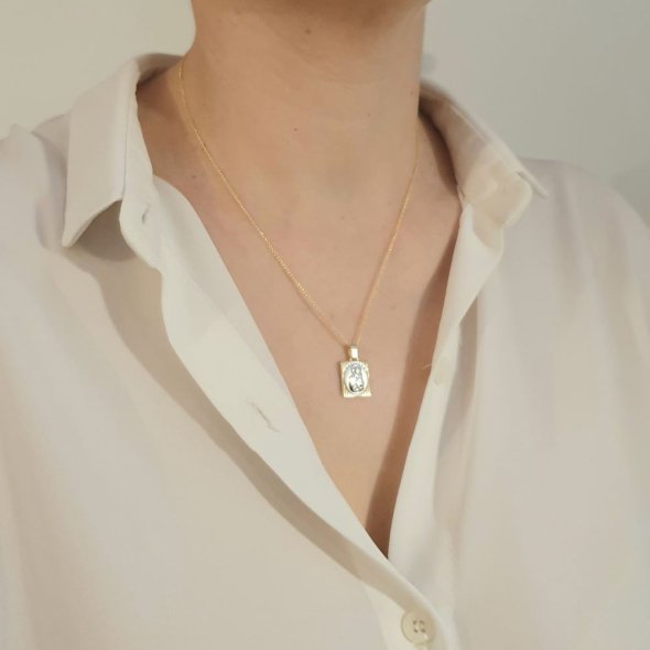 Μενταγιόν Φυλακτό Παναγία Χρυσό δίχρωμο - ΚΙΤΡΙΝΟ-ΛΕΥΚΟ, ΧΡΥΣΟΣ K14 - 1