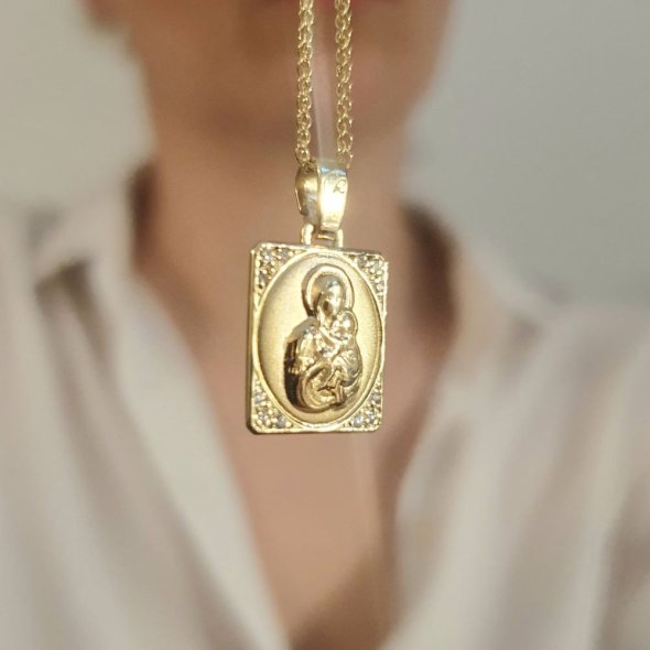 Μενταγιόν Φυλακτό Παναγιά Χρυσό με Ζιργκον - ΚΙΤΡΙΝΟ, ΧΡΥΣΟΣ K9, ΖΙΡΓΚΟΝ, WHITE - 1