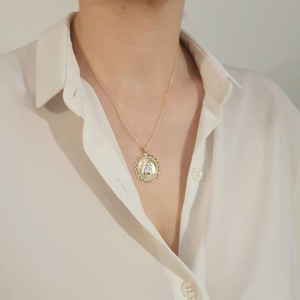 Μενταγιόν Φυλακτό Παναγιά Χρυσό δίχρωμο με Ζιργκον - ΚΙΤΡΙΝΟ-ΛΕΥΚΟ, ΧΡΥΣΟΣ K9, ΖΙΡΓΚΟΝ, WHITE - 3