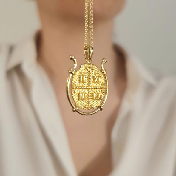 Μενταγιόν φυλακτό Κωνσταντινάτο χρυσό - ΚΙΤΡΙΝΟ, ΧΡΥΣΟΣ K14 - 2