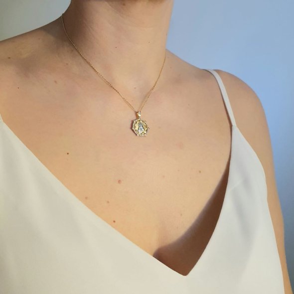 Μενταγιόν Παναγία χρυσό με λευκά Ζιργκον - ΚΙΤΡΙΝΟ-ΛΕΥΚΟ, ΧΡΥΣΟΣ K9, ΖΙΡΓΚΟΝ, WHITE - 2