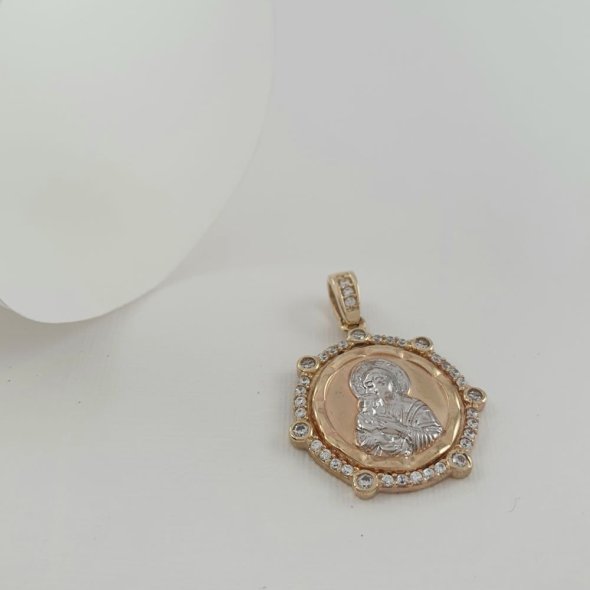 Μενταγιόν Παναγία χρυσό με λευκά Ζιργκον - ΚΙΤΡΙΝΟ-ΛΕΥΚΟ, ΧΡΥΣΟΣ K9, ΖΙΡΓΚΟΝ, WHITE
