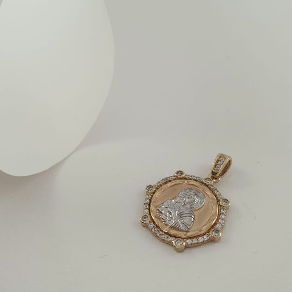 Μενταγιόν Παναγία χρυσό με λευκά Ζιργκον - ΚΙΤΡΙΝΟ-ΛΕΥΚΟ, ΧΡΥΣΟΣ K9, ΖΙΡΓΚΟΝ, WHITE - 1