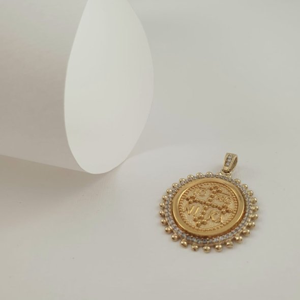 Μενταγιόν φυλακτό Κωνσταντινάτο χρυσό με Ζιργκον - ΚΙΤΡΙΝΟ, ΧΡΥΣΟΣ K9, ΖΙΡΓΚΟΝ, WHITE