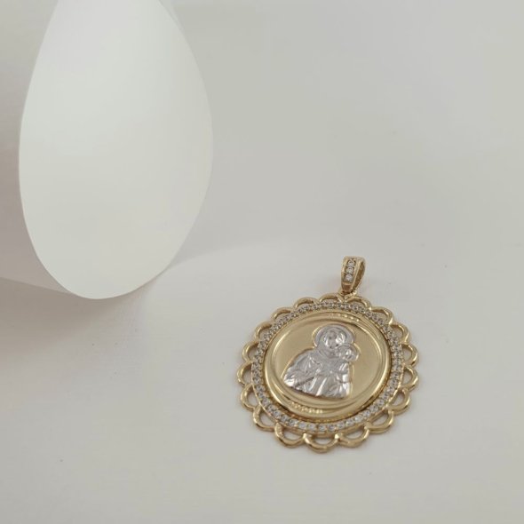 Μενταγιόν Φυλακτό Παναγιά Χρυσό δίχρωμο με Ζιργκον - ΚΙΤΡΙΝΟ-ΛΕΥΚΟ, ΧΡΥΣΟΣ K9, ΖΙΡΓΚΟΝ, WHITE